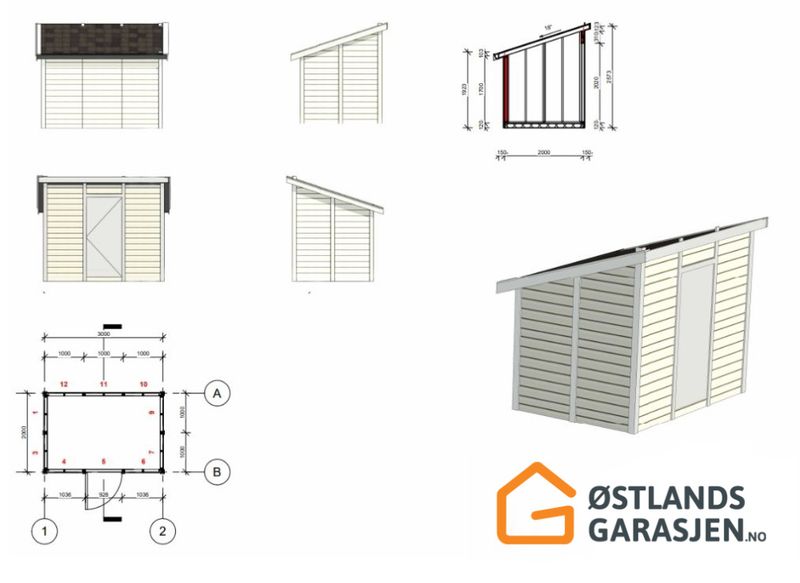 Bod 2x3m med skråtak, byggesett
