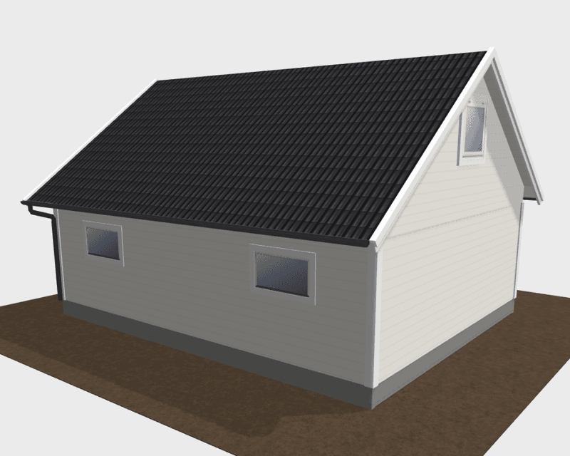 Dobbelgarasje 6,2 × 7,8 m – 36° saltak med loft og innkjøring på langside, ferdige elementer