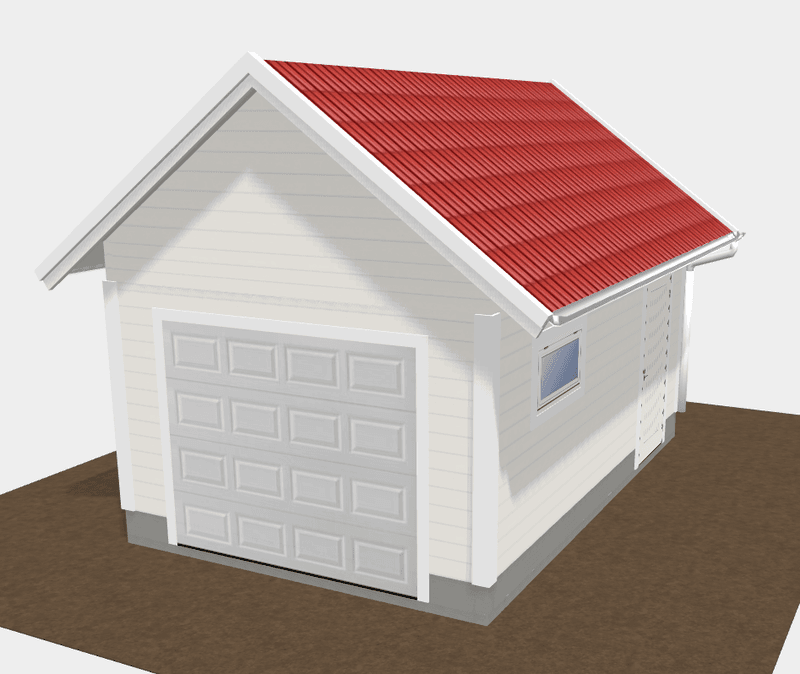 Enkelgarasje 3,6 x 6,0 meter med 36 graders saltak, ferdige elementer