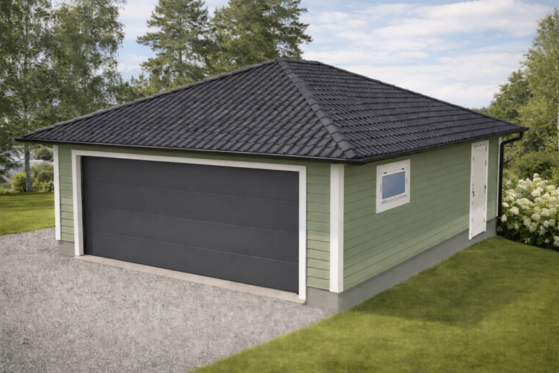 Dobbelgarasje 6,2 × 7,8 m – valmtak(22°, 30° eller 36°), ferdige elementer